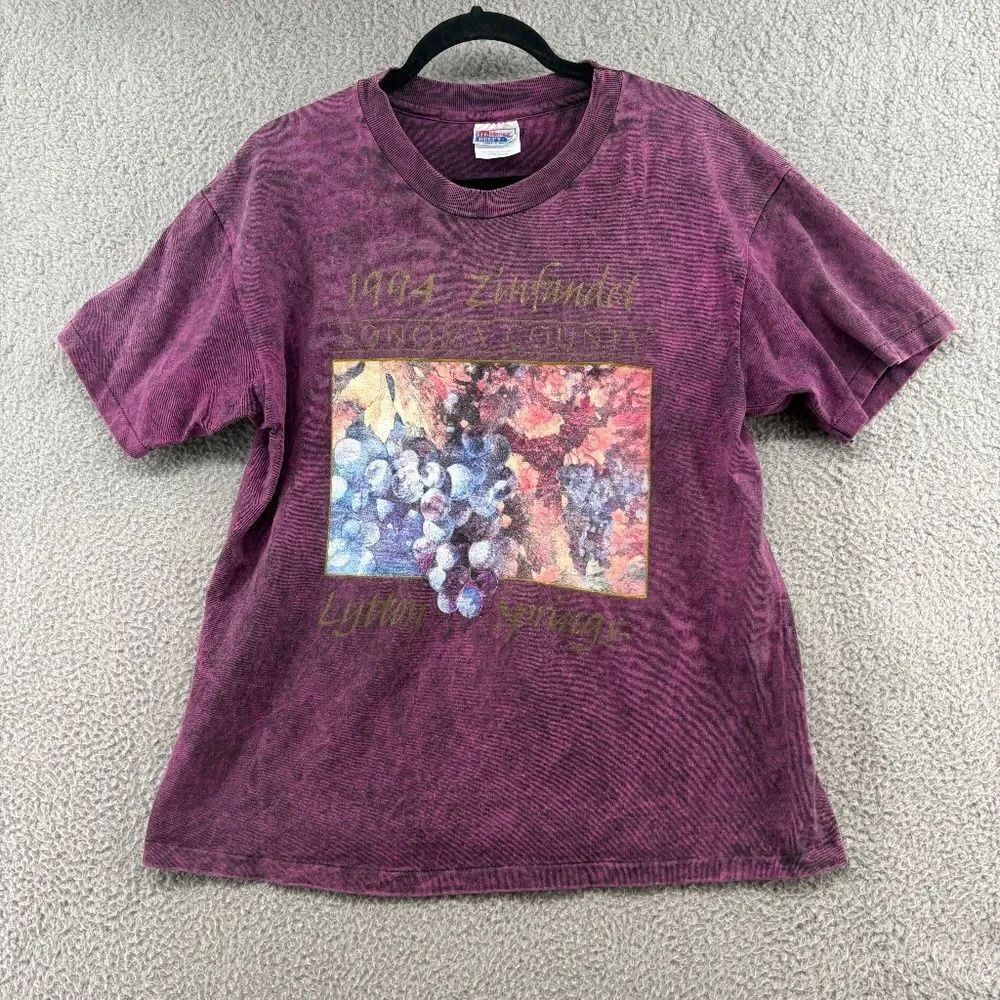 Vintage 1994 Sonoma County Zinfandel Wine Graphic Tee Hanes Beefy-T L Burgundy L